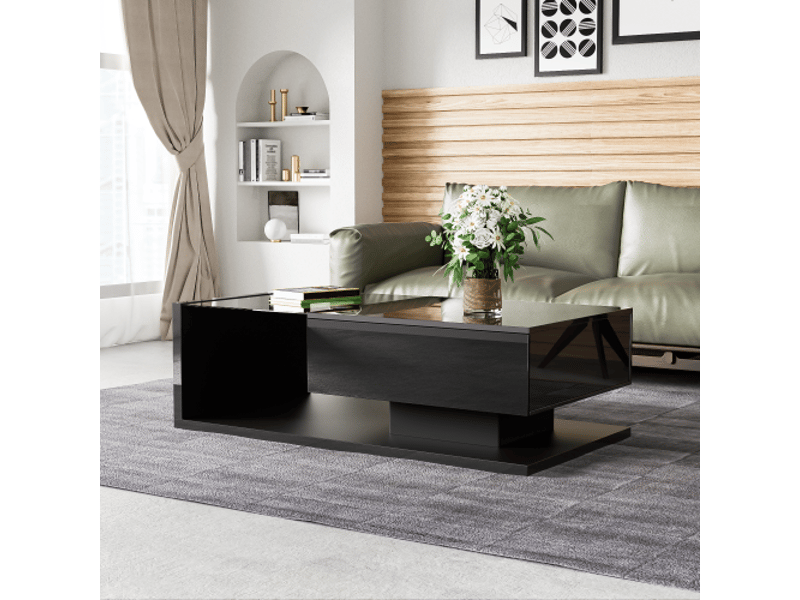  Table basse - noir brillant. Tables d'appoint, basses en verre et effet led  - Conforama C