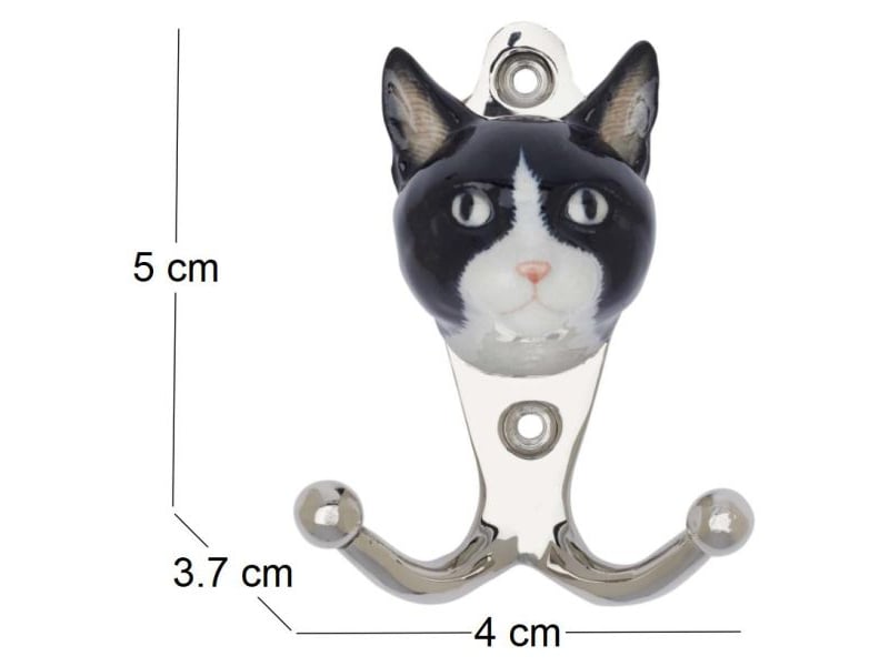  Patère animal en porcelaine 2 crochets tête de chaton noir et blanc  - Conforama B