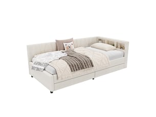 Lit banquette 90x200 cm <strong>OXEZA</strong>  <strong></strong> coloris beige