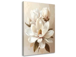 Tableau moderne, magnolias blancs dans une élégante composition beige 40x60