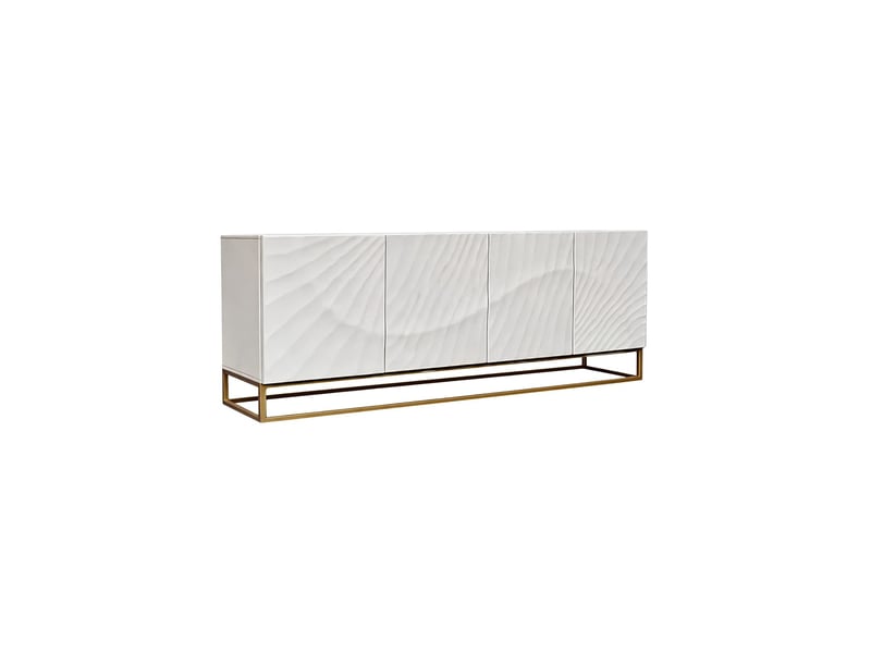  Buffet silva 177 cm en bois massif de manguier blanc sculpté – 4 portes et piètement doré  - Conforama A