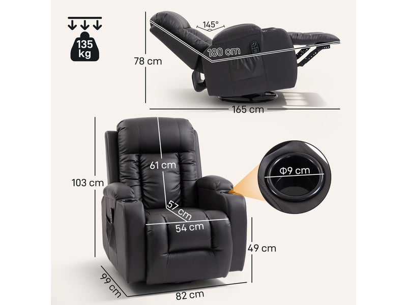  Fauteuil de relaxation inclinable et massant en pu marron 82x99x103 cm  - Conforama C
