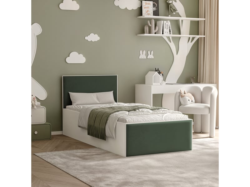  Lit coffre sashi - 90x200 cm - avec matelas - tissu velours - blanc vert SASHI - Conforama B