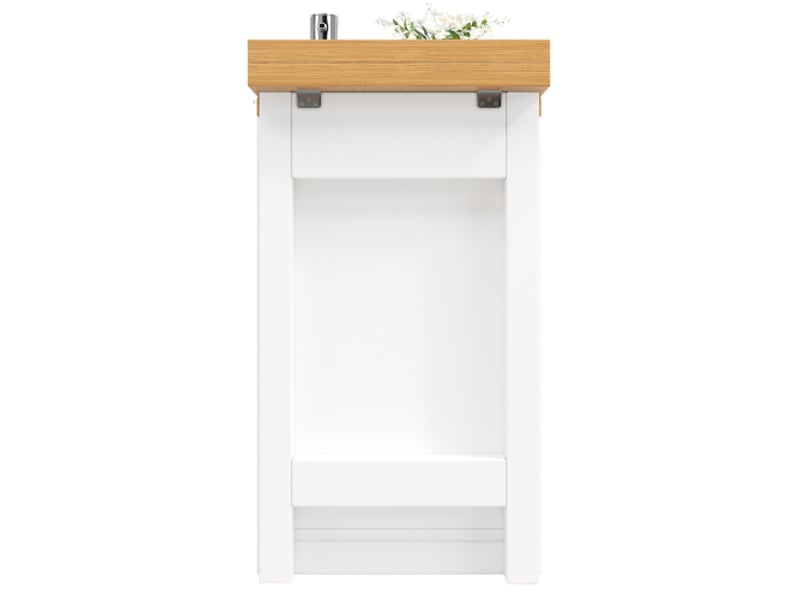 Îlot de cuisine pivotant 360° avec portes coulissantes – style grange – 120–197 cm – 2 tiroirs – étagères réglables – blanc - Conforama C