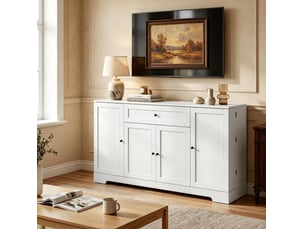 Buffet de cuisine 140x40x80 cm - blanc - 4 portes a fermeture douce, tiroir et etageres reglables internes