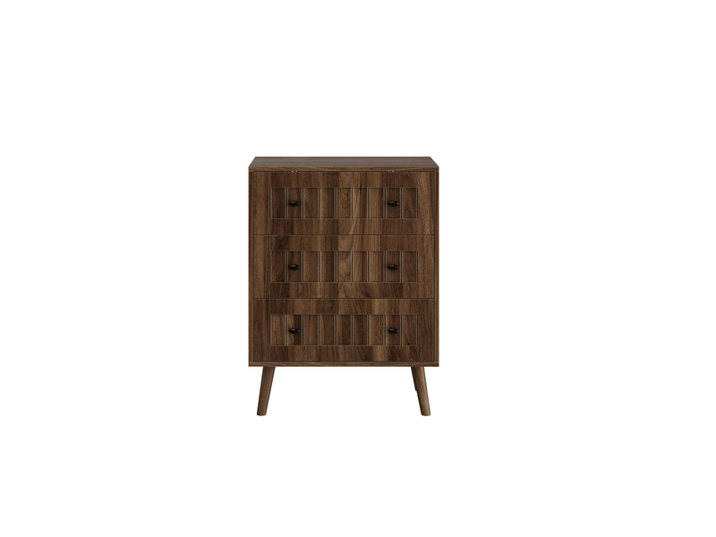  Commode moderne avec 3 tiroirs 60x40x79 cm, armoire de rangement, meuble de salon, mdf, couleur noyer, poignées en métal  - Conforama E