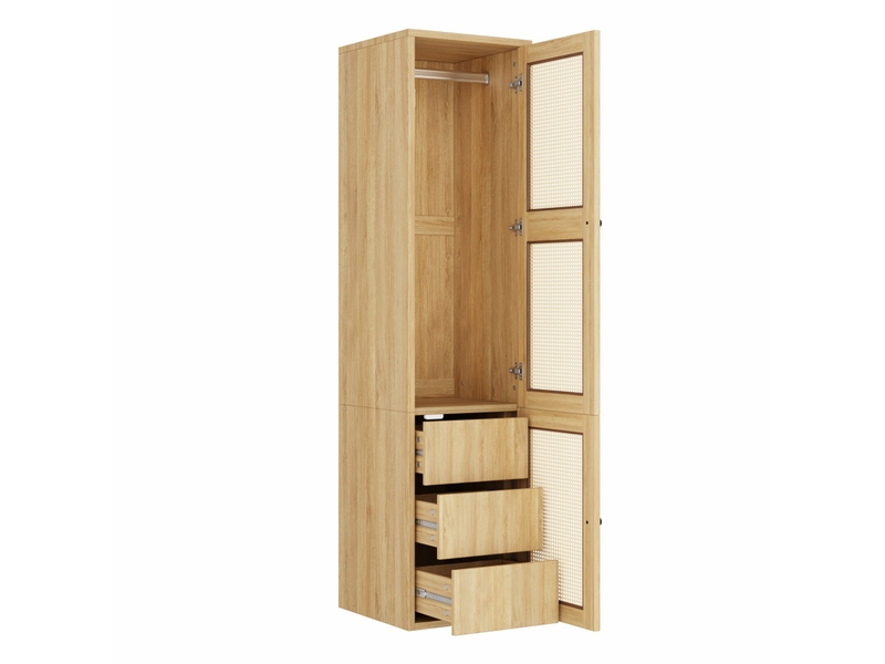  Armoire avec penderie et 3 tiroirs 45x47x200 cm mdf coloris chêne  - Conforama D