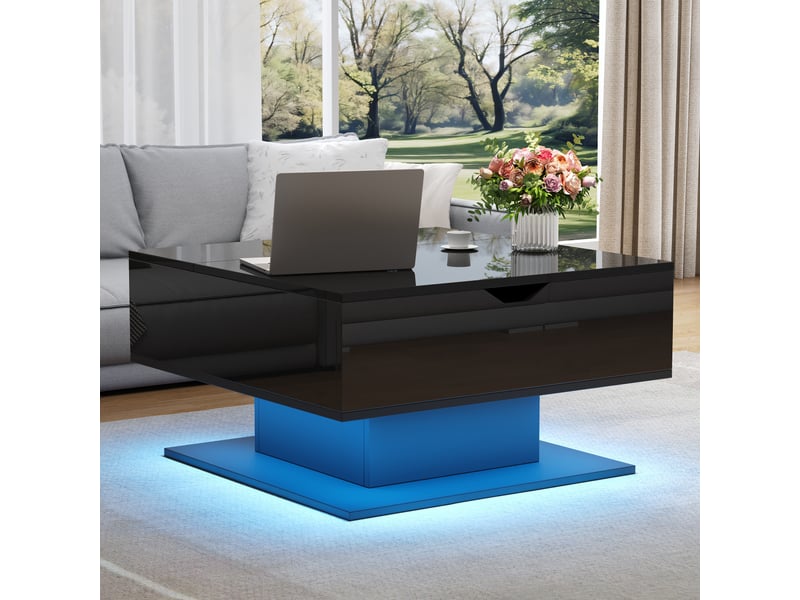  Table basse relevable 80x75x40 cm noire en panneaux de particules avec rangement dissimulé led et éclairage contrôlable par application evarich - Conforama D