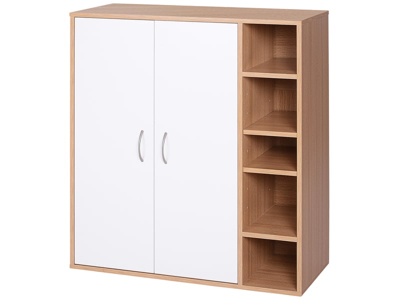  Étagère à chaussures murale mince, meuble multifonctionnel avec 2 portes et étagères réglables pour chambre et entrée, en bois, 80 x 32 x 91 cm  - Conforama A