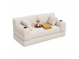 Canapé convertible 2 places 168.00×80.00×81.00 cm en velours côtelé avec 4 poches latérales et 2 porte-gobelets beige chicfurn