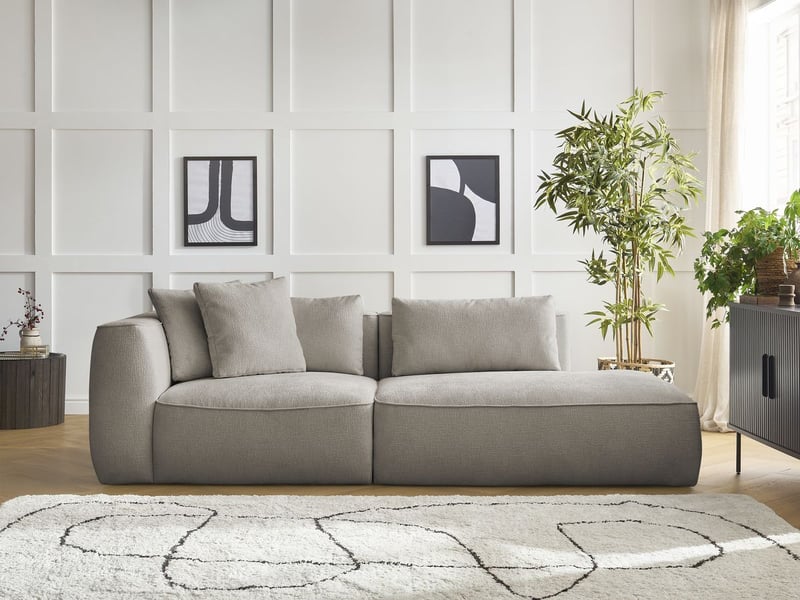  Bobochic canapé droit fixe 3 places leopold tissu texturé taupe  accoudoir gauche LEOPOLD - Conforama C