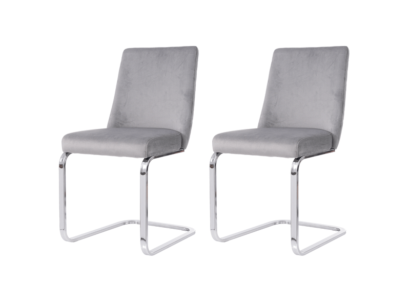 Lot de 2 chaises de salle à manger en velours gris, pieds métal argenté - Conforama A
