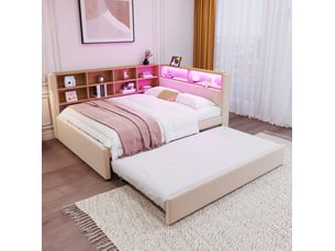 Lit gigogne 140x200 cm <strong>FLORAGRACE</strong>  <strong></strong> coloris beige
