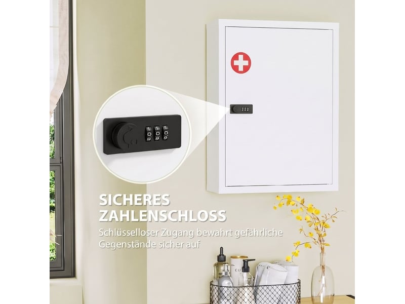 Armoire à pharmacie murale 40x15x53,5 cm avec serrure à code, métal blanc - Conforama D