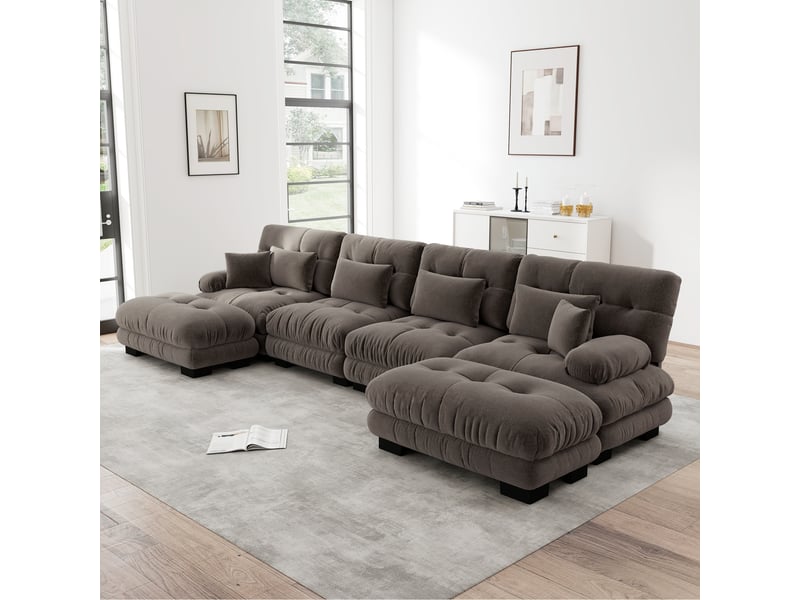  Canapé modulable 4 places en u avec ottoman, canapé d'angle salon chenille marron, confortable cloud design  - Conforama B