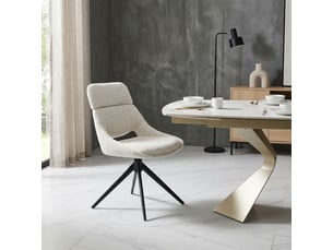 Chaise de repas pivotante 360° tissu doux écru et pieds métal – maple