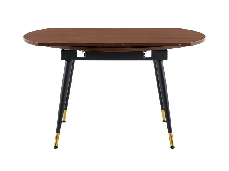 Table à manger extensible ronde à ovale,135x85x77cm,plateau mdf avec accents dorés, pieds métal , gain de place pour cuisine et salle à manger-noyer evarich - Conforama B