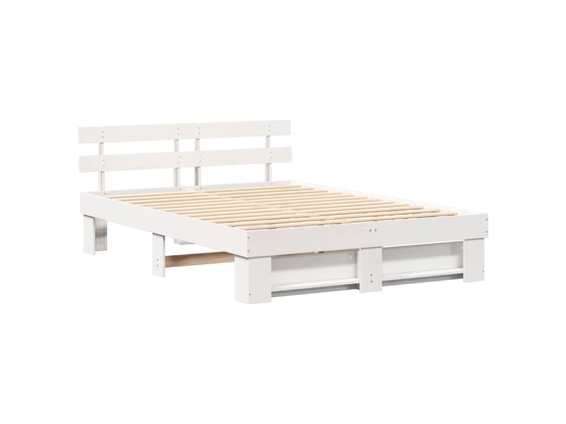  Lit double- lit adulte -  cadre de lit avec tête de lit blanc 150 x 200 cm pin massif  - Conforama C