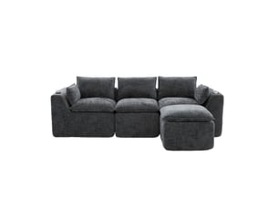 Canapé modulaire 3 places avec pouf assorti - rangement latéral 256 x 161 x 75 cm confortable