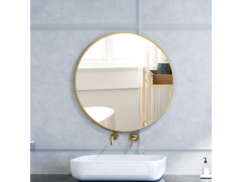 Miroir rond miroir salle de bain cadre en métal facile à installer, pour chambre, salon, entrée, ø 70 x 2,5 cm or - Conforama D