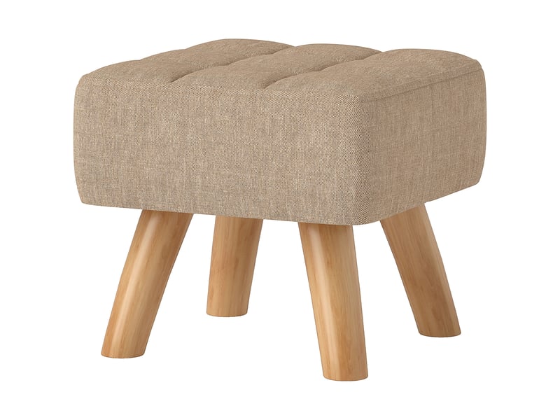  Repose-pieds rembourré aspect lin pieds bois marron 27 x 27 x 26 cm  - Conforama B