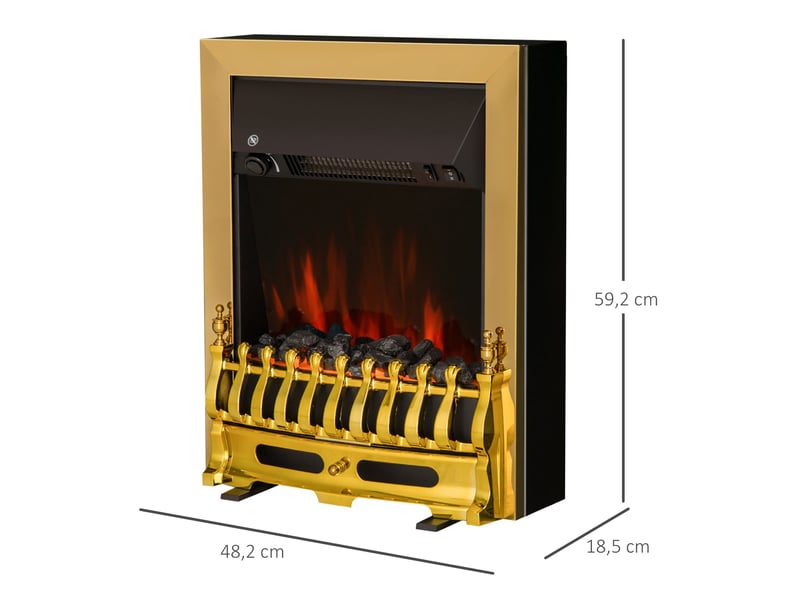  Cheminée électrique effet de flamme style néo rétro thermostat 1000-2000 w noir or  - Conforama C