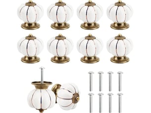 Ensemble de 8 boutons de porte en céramique blanche et bronze en forme de citrouille, poignées rondes vintage pour la maison et le bureau