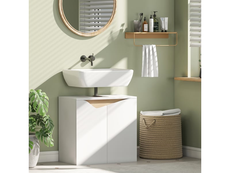 Meuble sous-évier avec 2 portes à fermeture douce pour lavabo sans colonne, 60 x 35 x 57,9 cm, blanc  - Conforama C