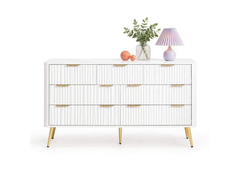  Commode 7 tiroirs à fermeture douce avec rangement pour chambre en mdf blanc avec fixation murale  - Conforama A