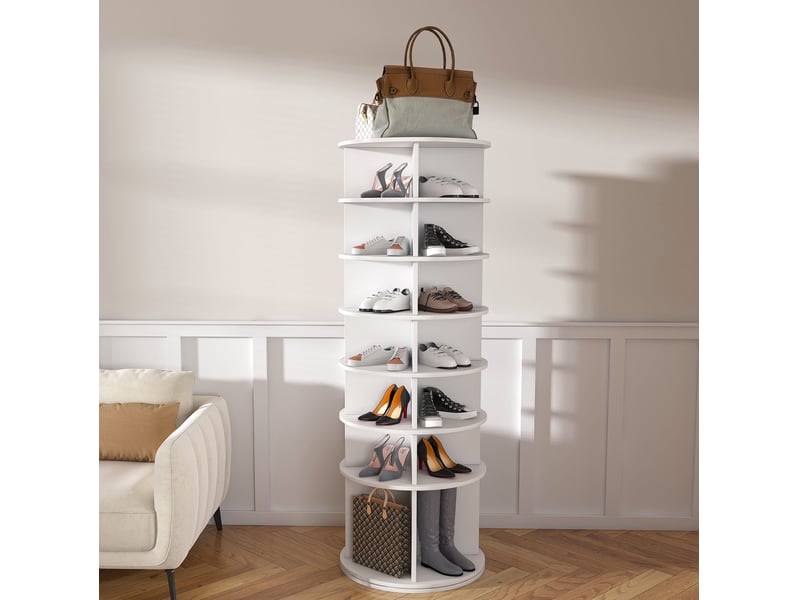  Tour à chaussures 60x60x184 cm rotative 360° pvc blanche  - Conforama C