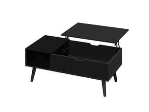 Table basse avec plateau relevable, table de salon multifonction en bois noir, 100x50 cm, grand espace de rangement caché
