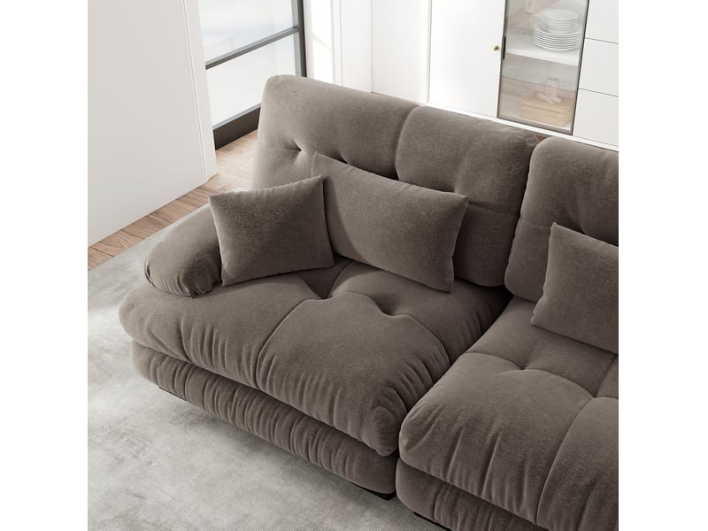  Canapé d’angle modulaire en l 313x145x81 cm 3 places avec ottomans mobiles chenille marron  - Conforama D