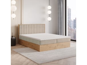 Lit avec rangement 140x200 cm <strong>MASSENO</strong>  <strong></strong> coloris beige