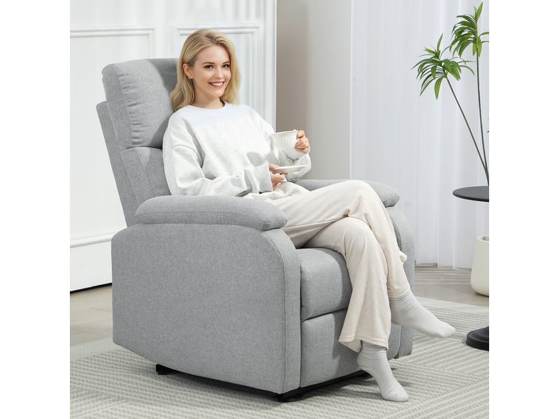  Fauteuil relax inclinable gris, repose-pieds manuel, ressorts ensachés, dossier réglable à 60°, pour salon et lecture  - Conforama B