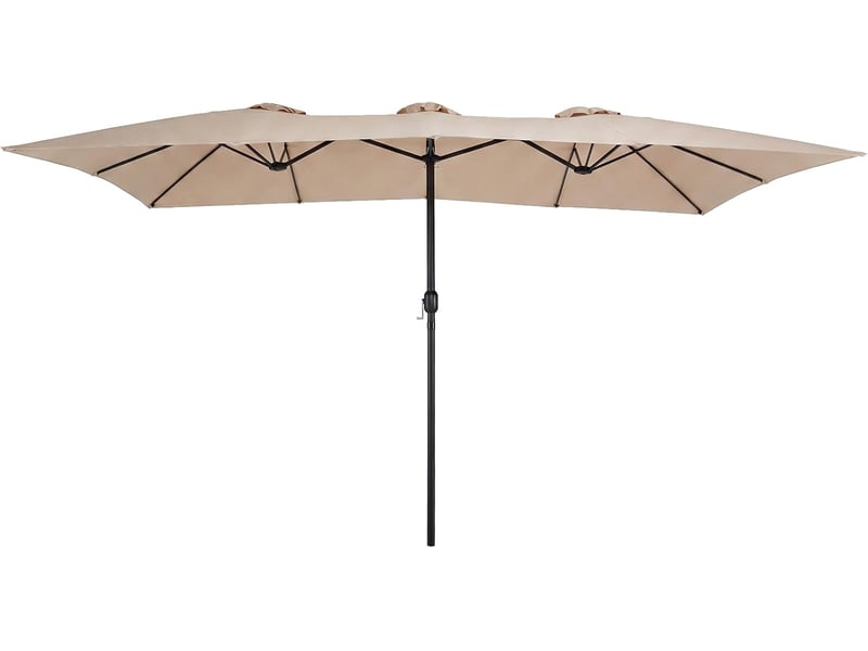  Parasol de jardin exterieur 4,3x2,7m, grand parasol rectangulaire double pour 6-8 personnes avec manivelle, 12 baleines, protection solaire (marron)  - Conforama A