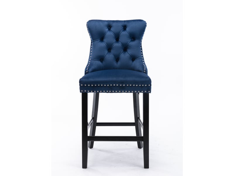  Lot de 2 sièges rembourrés en velours bleu, pieds en bois massif DE2002BL - Conforama A