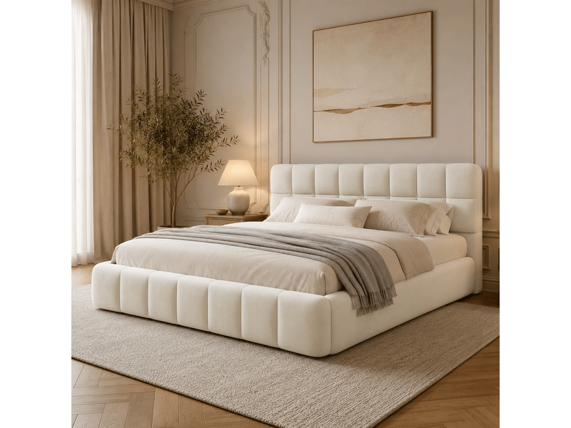 Lit double rembourré 160x200 cm, lit bubble avec sommier à lattes et tête de lits capitonne , lit double 2 personnes,lit queen avec un design unique,cadre de lit pour adulte adolescents, sans matelas, lin, beige, structure de li… - Conforama W