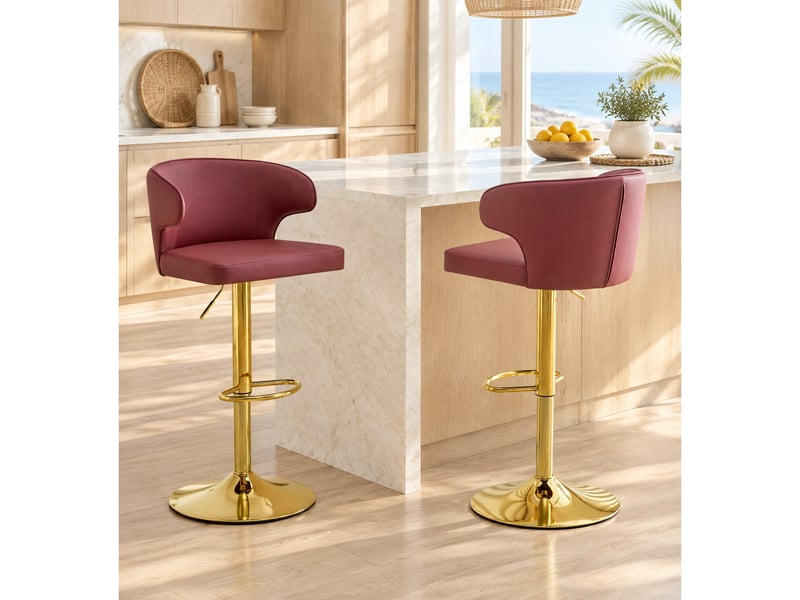  Tabourets de bar lot de 2 pivotants réglables - lpospi - dossier ergonomique, repose-pieds, pu - rouge  - Conforama C