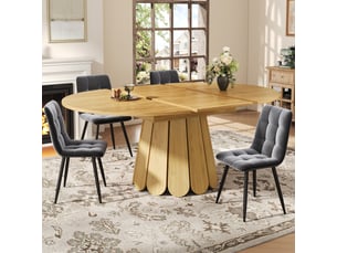 Table à manger extensible 118-158 cm ronde, table de salle à manger en bois, jusqu'à 6 personnes