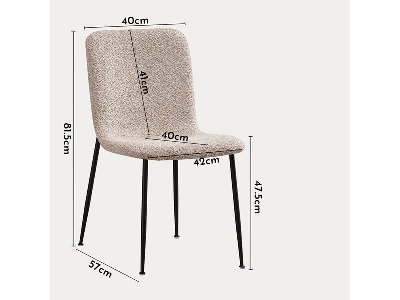 Leonor - lot de 2 chaises en tissu bouclette beige pieds en métal noir LEONOR-BEI - Conforama E