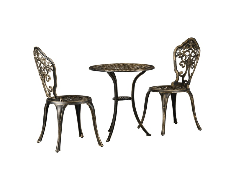  Salon de jardin bistrot 3 pièces 1 table ronde et 2 chaises en fonte d'aluminium noir  - Conforama B