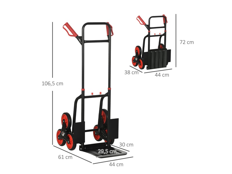  Chariot monte-escalier 60 x 45 x 109 cm noir en acier, pliable avec poignée réglable, charge 120 kg  - Conforama C