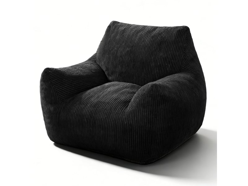  Fauteuil pouf 1 place en velours côtelé noir, assise moelleuse et enveloppante, 80x73x80 cm, design moderne pour salon chambre  - Conforama A