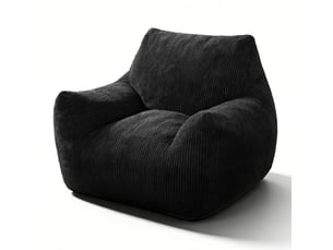 Fauteuil pouf 1 place en velours côtelé noir, assise moelleuse et enveloppante, 80x73x80 cm, design moderne pour salon chambre