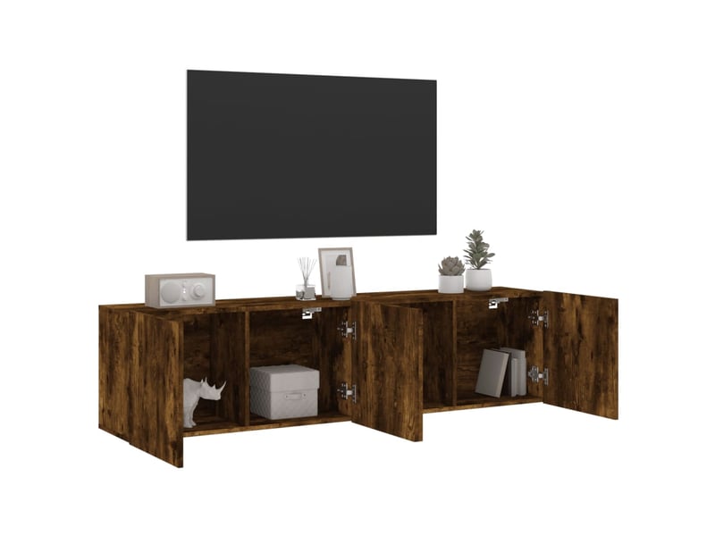  Lot de 2 meuble tv mural, meuble tv suspendu chêne fumé 80x30x41 cm  - Conforama E
