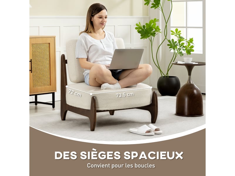  Fauteuil de salon en chenille et bois massif crème 72x73,5x81 cm  - Conforama D