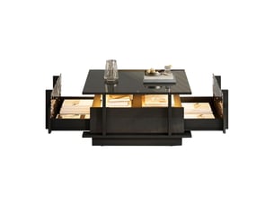 Table basse, équipée de 2 tiroirs, d'un éclairage led et d'une cloison en acrylique, noir