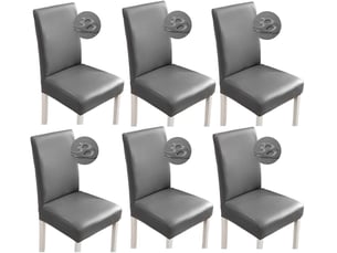 Lot de 6 housses de chaise en cuir synthétique – imperméables et extensibles, gris