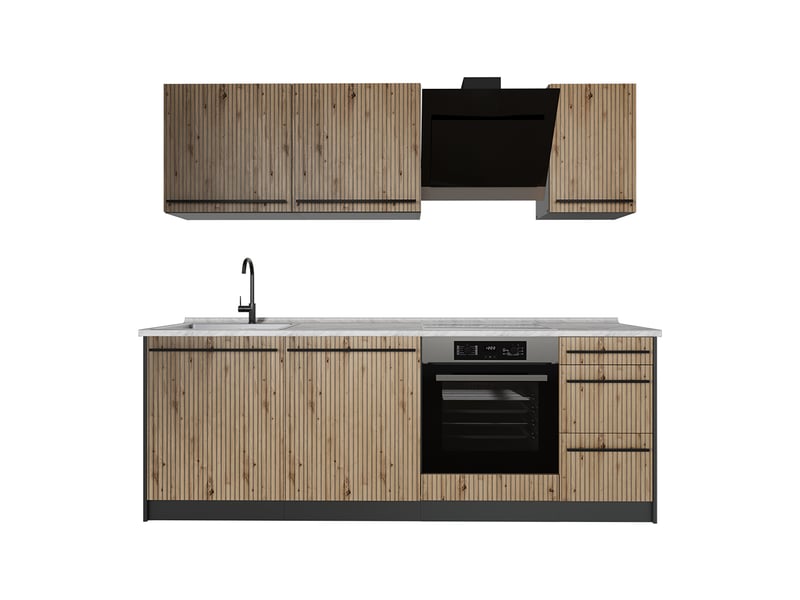  Vicco cuisine, chêne artisananthracite, 220cm sans plan de travail  - Conforama A