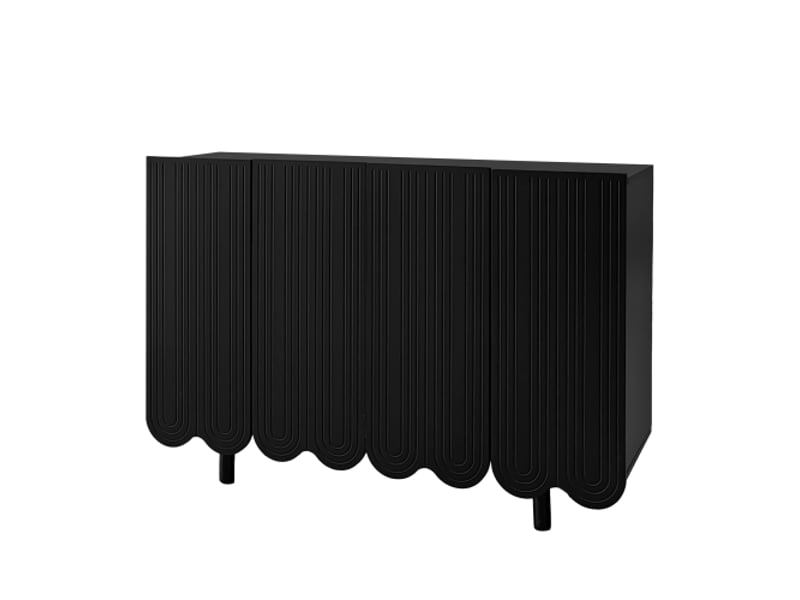  Buffet cuisine, 120 x 37.5 x 80.8 cm, 4 portes en forme de goutte, avec moulées et charnières à tampon, noir  - Conforama A